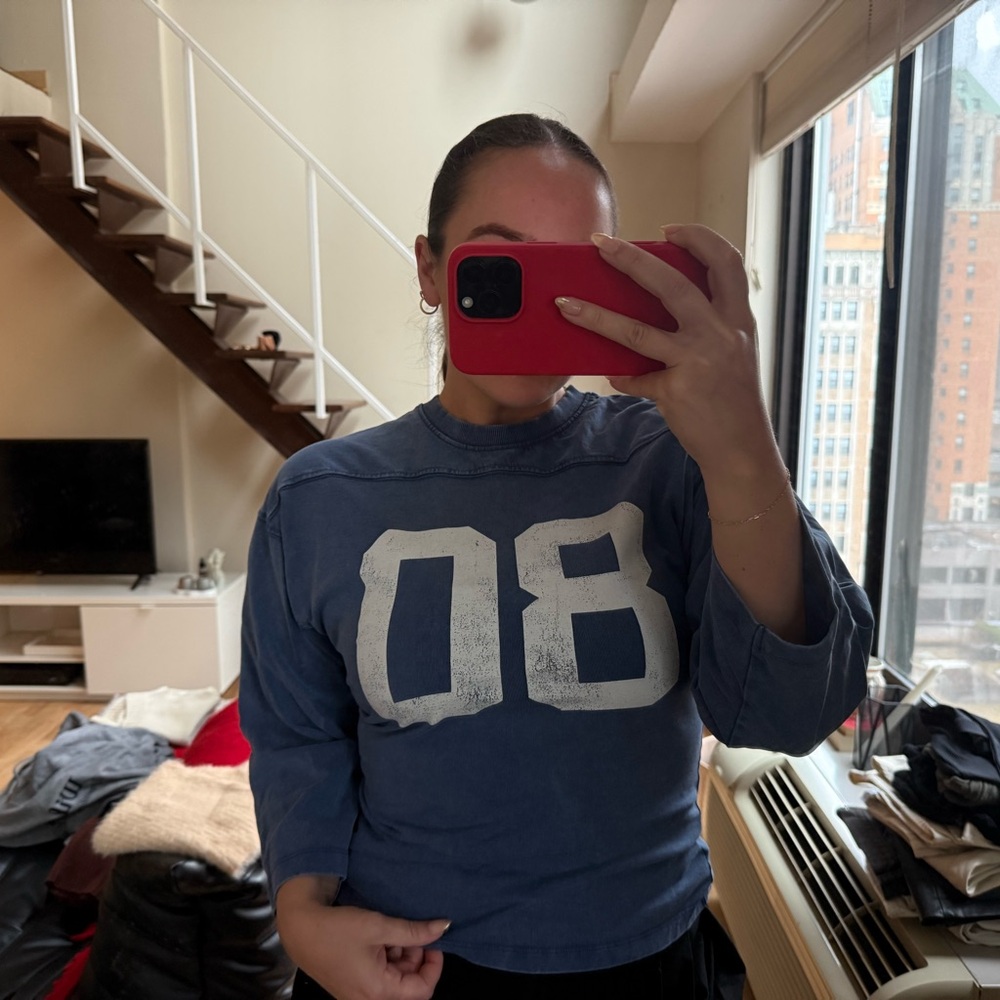 Zara Blue Long Sleeve Tee with White Print - Picture 3 of 3
